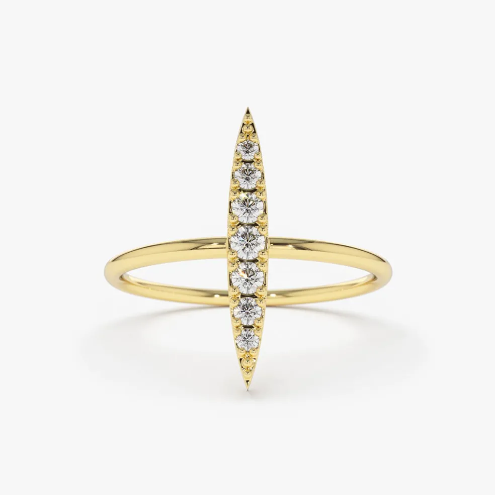 14K Gold Elongated Micro Pave Diamond Ring