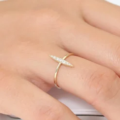 14K Gold Elongated Micro Pave Diamond Ring