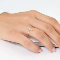 14K Gold Elongated Micro Pave Diamond Ring