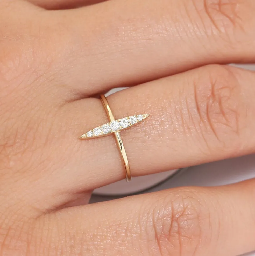 14K Gold Elongated Micro Pave Diamond Ring