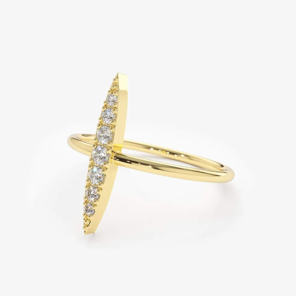 14K Gold Elongated Micro Pave Diamond Ring