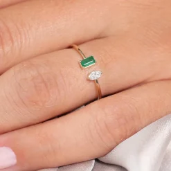 14K Gold Emerald and Diamond Cuff Ring
