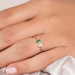 14K Gold Emerald and Diamond Cuff Ring