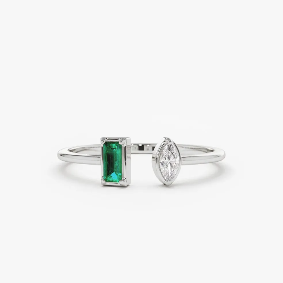 14K Gold Emerald and Diamond Cuff Ring