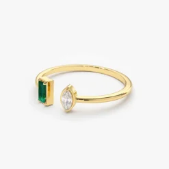 14K Gold Emerald and Diamond Cuff Ring