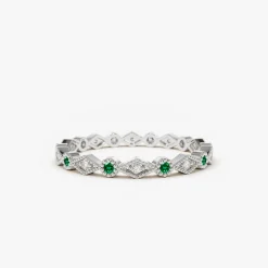 14k Gold Emerald Art Deco Wedding Band