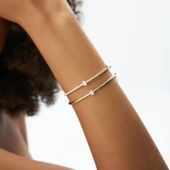 14k Gold Emerald Cut and Round Diamond Bangle
