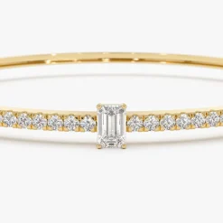 14k Gold Emerald Cut and Round Diamond Bangle