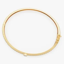 14k Gold Emerald Cut and Round Diamond Bangle