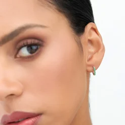 14K Gold Emerald Huggie Hoop Earrings