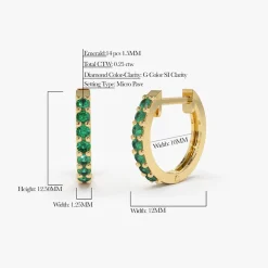14K Gold Emerald Huggie Hoop Earrings