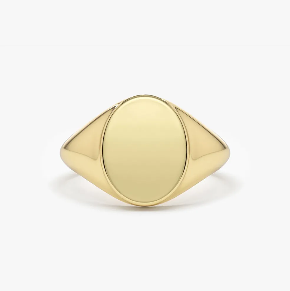 14K Gold Engravable Oval Signet Ring