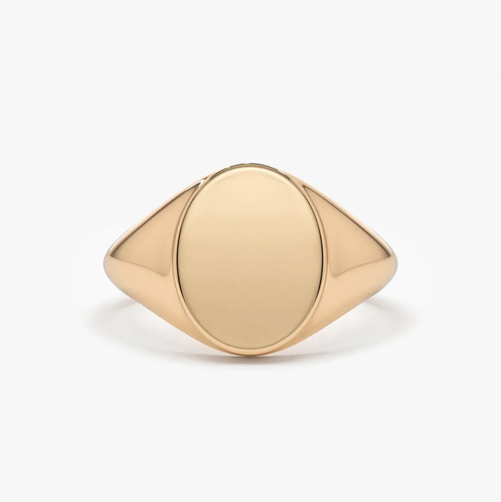 14K Gold Engravable Oval Signet Ring