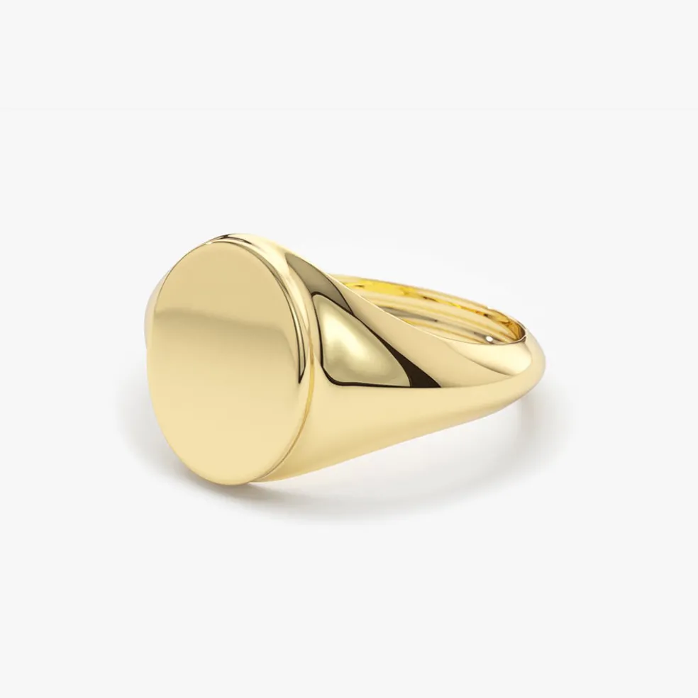 14K Gold Engravable Oval Signet Ring
