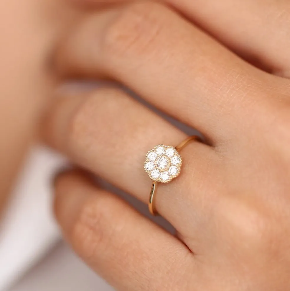 14K Gold Floral Diamond Ring