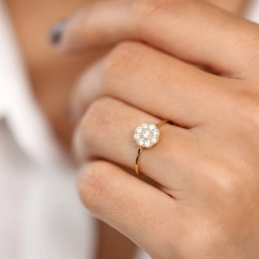 14K Gold Floral Diamond Ring