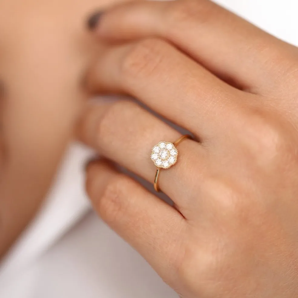 14K Gold Floral Diamond Ring