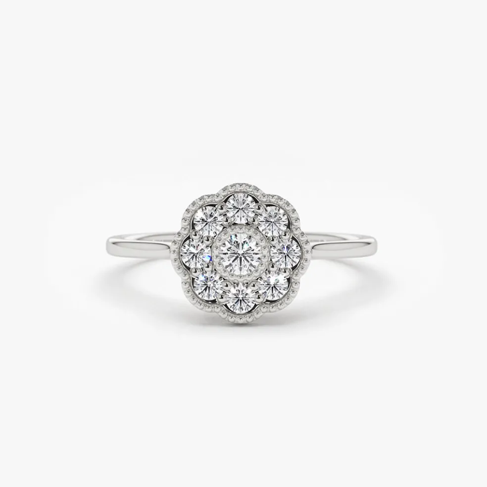 14K Gold Floral Diamond Ring