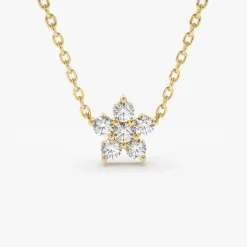 14K Gold Flower Charm Diamond Necklace