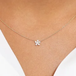 14K Gold Flower Charm Diamond Necklace