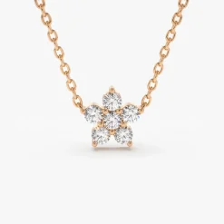 14K Gold Flower Charm Diamond Necklace