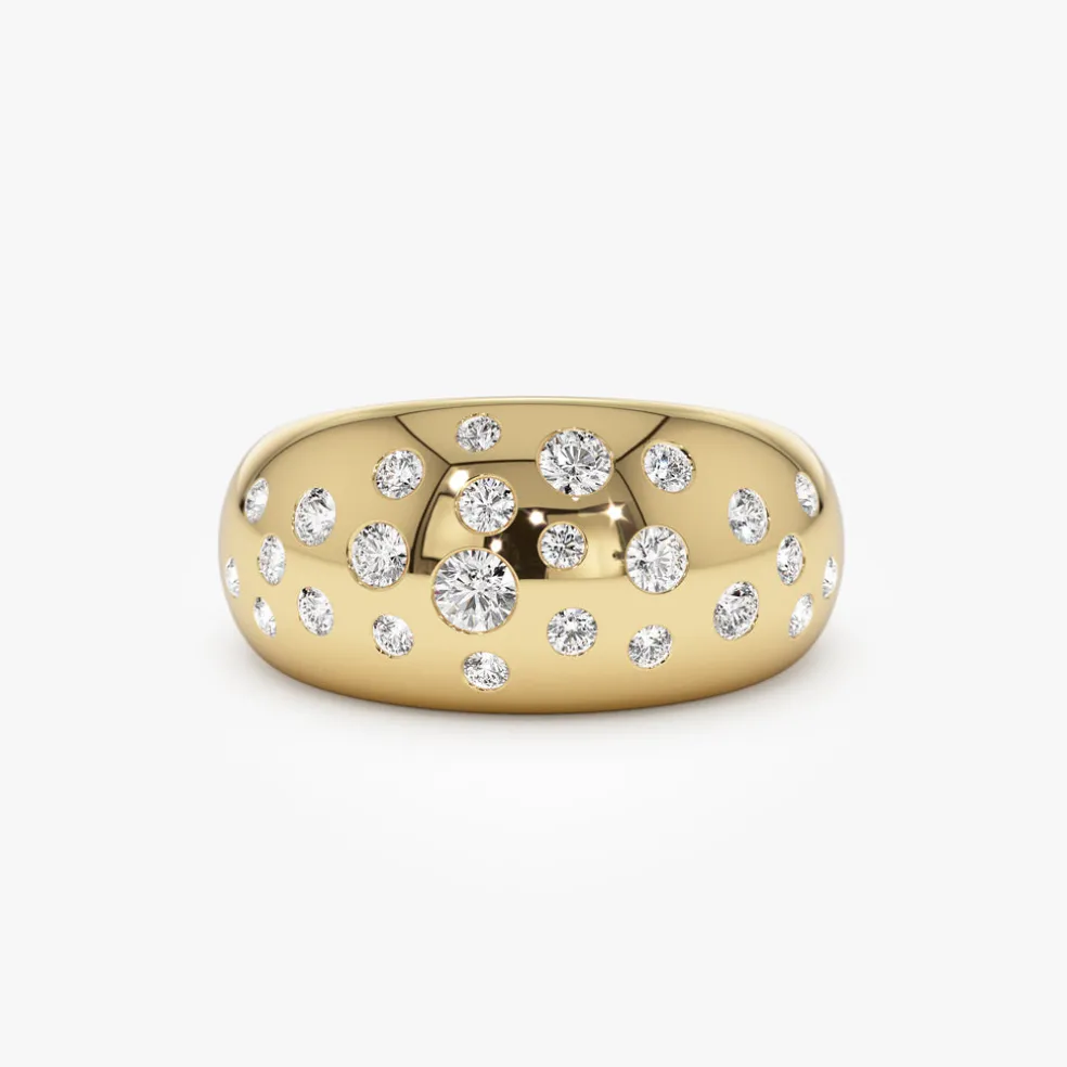 14k Gold Flush Setting Cluster Dome Ring