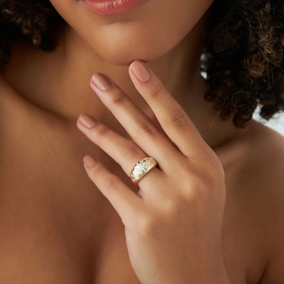 14k Gold Flush Setting Cluster Dome Ring