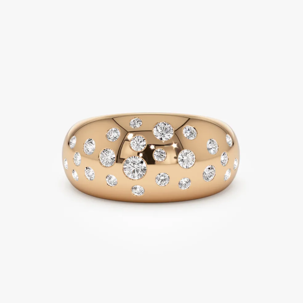 14k Gold Flush Setting Cluster Dome Ring