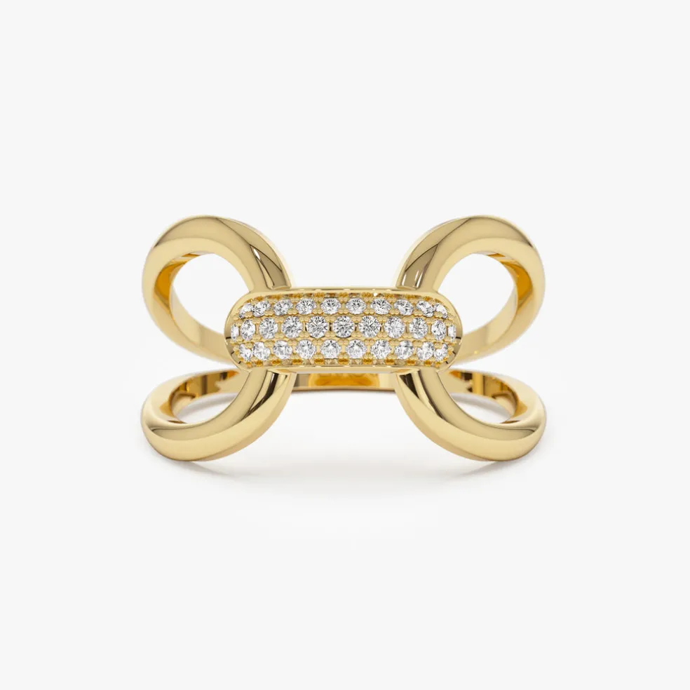 14K Gold Folded Micro Pave Diamond Ring