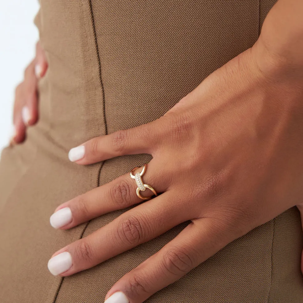 14K Gold Folded Micro Pave Diamond Ring