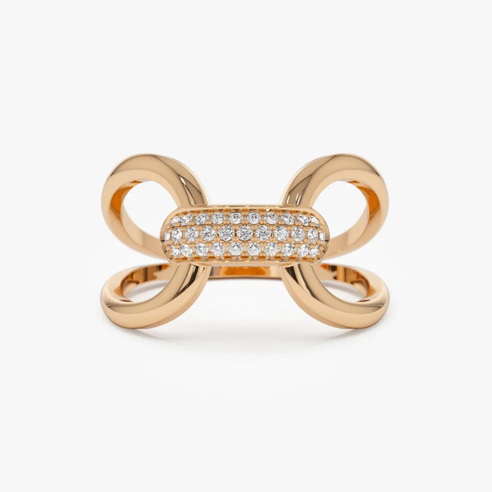 14K Gold Folded Micro Pave Diamond Ring