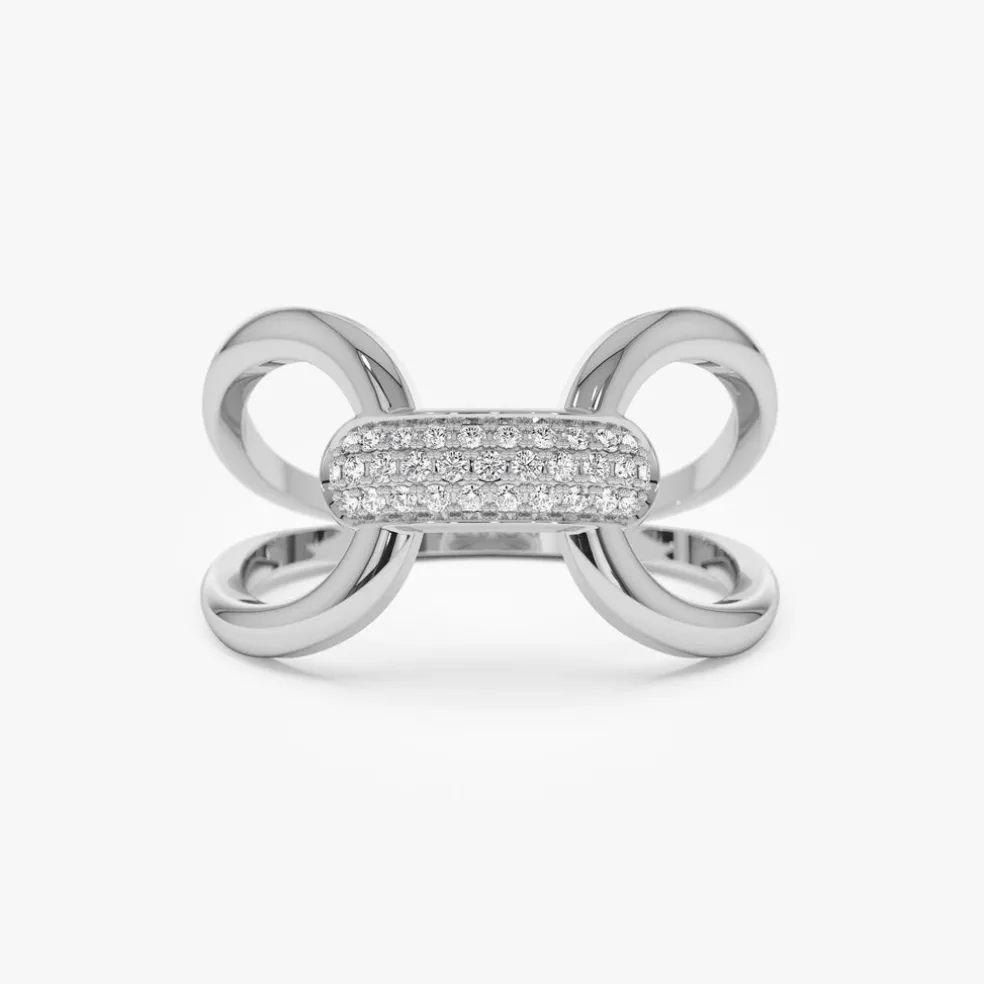 14K Gold Folded Micro Pave Diamond Ring