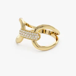 14K Gold Folded Micro Pave Diamond Ring