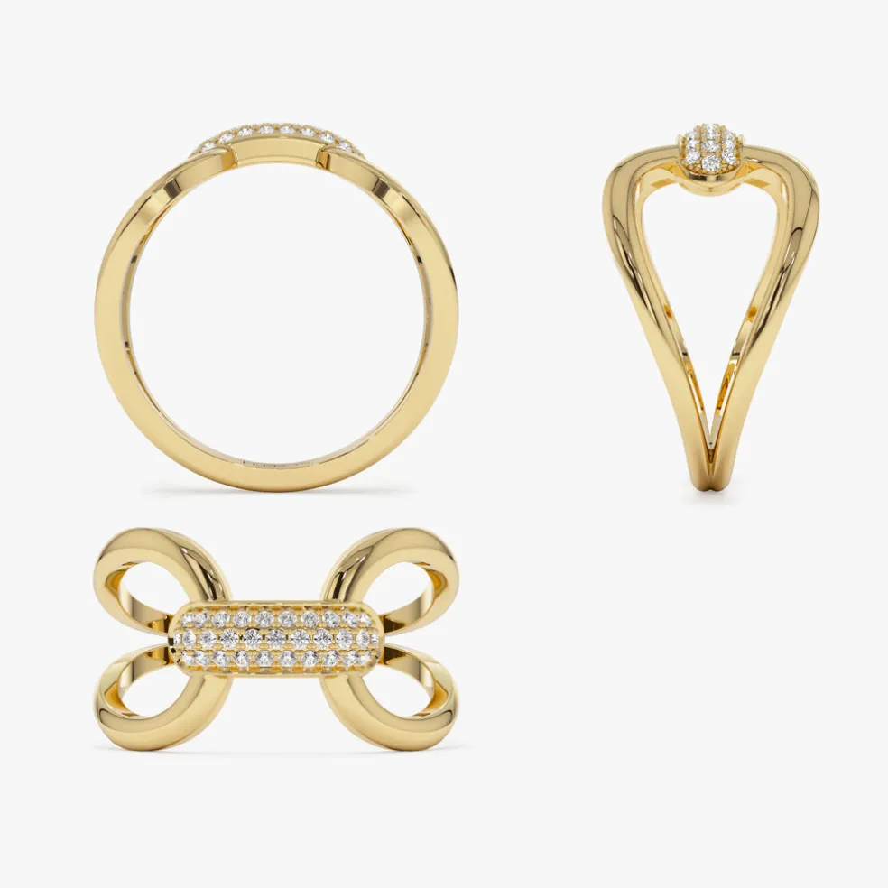 14K Gold Folded Micro Pave Diamond Ring