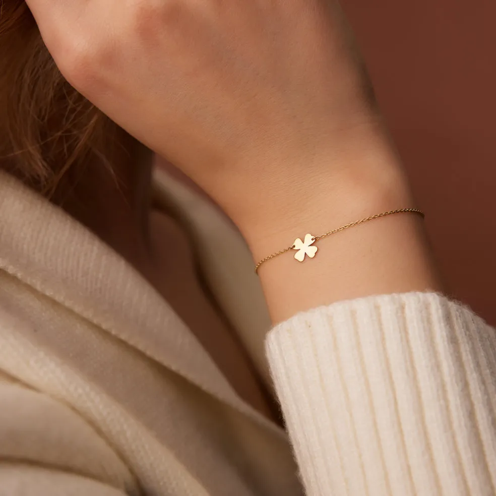 14K Gold Four Leaf Clover Charm Bracelet