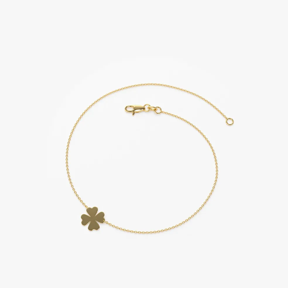 14K Gold Four Leaf Clover Charm Bracelet