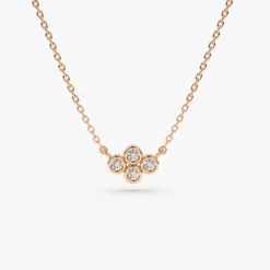 14K Gold Four Stone Diamond Cluster Necklace