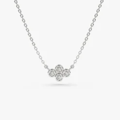 14K Gold Four Stone Diamond Cluster Necklace
