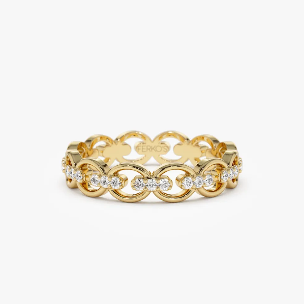 14k Gold Full Eternity Diamond Link Ring
