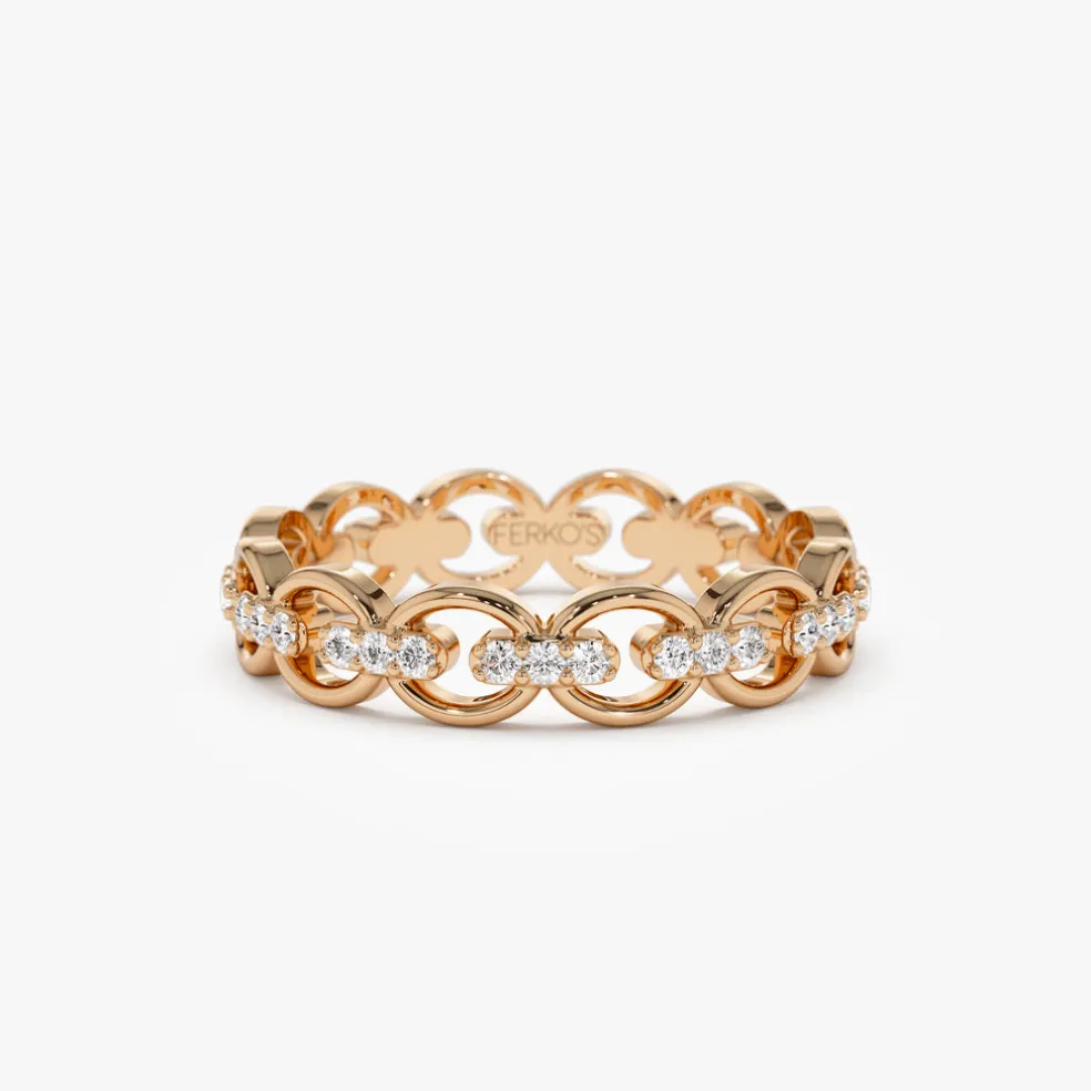 14k Gold Full Eternity Diamond Link Ring