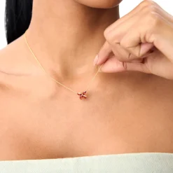 14K Gold Garnet Butterfly Necklace