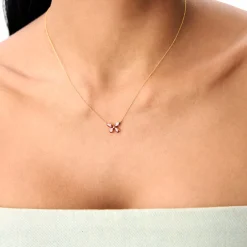 14K Gold Garnet Butterfly Necklace