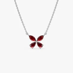 14K Gold Garnet Butterfly Necklace