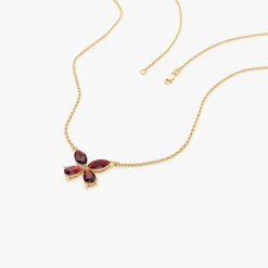 14K Gold Garnet Butterfly Necklace