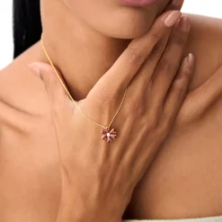 14K Gold Garnet Flower Necklace