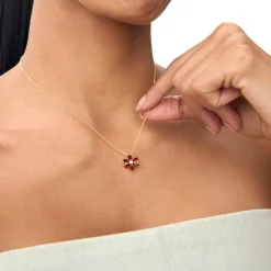 14K Gold Garnet Flower Necklace