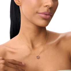 14K Gold Garnet Flower Necklace