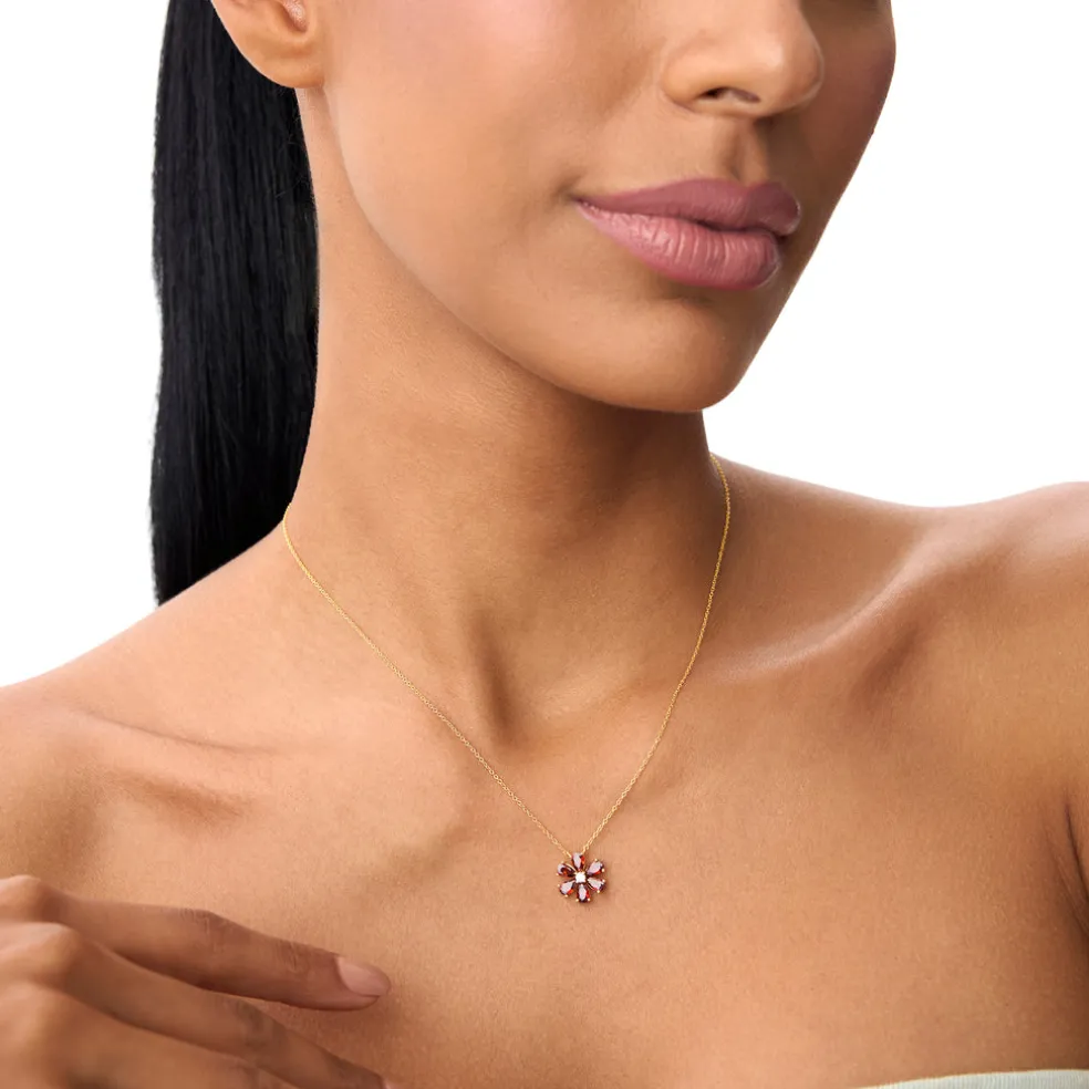 14K Gold Garnet Flower Necklace