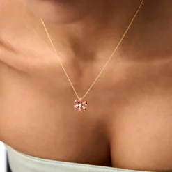14K Gold Garnet Flower Necklace