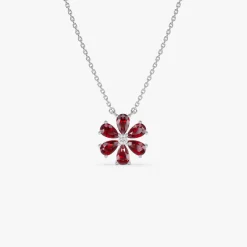 14K Gold Garnet Flower Necklace